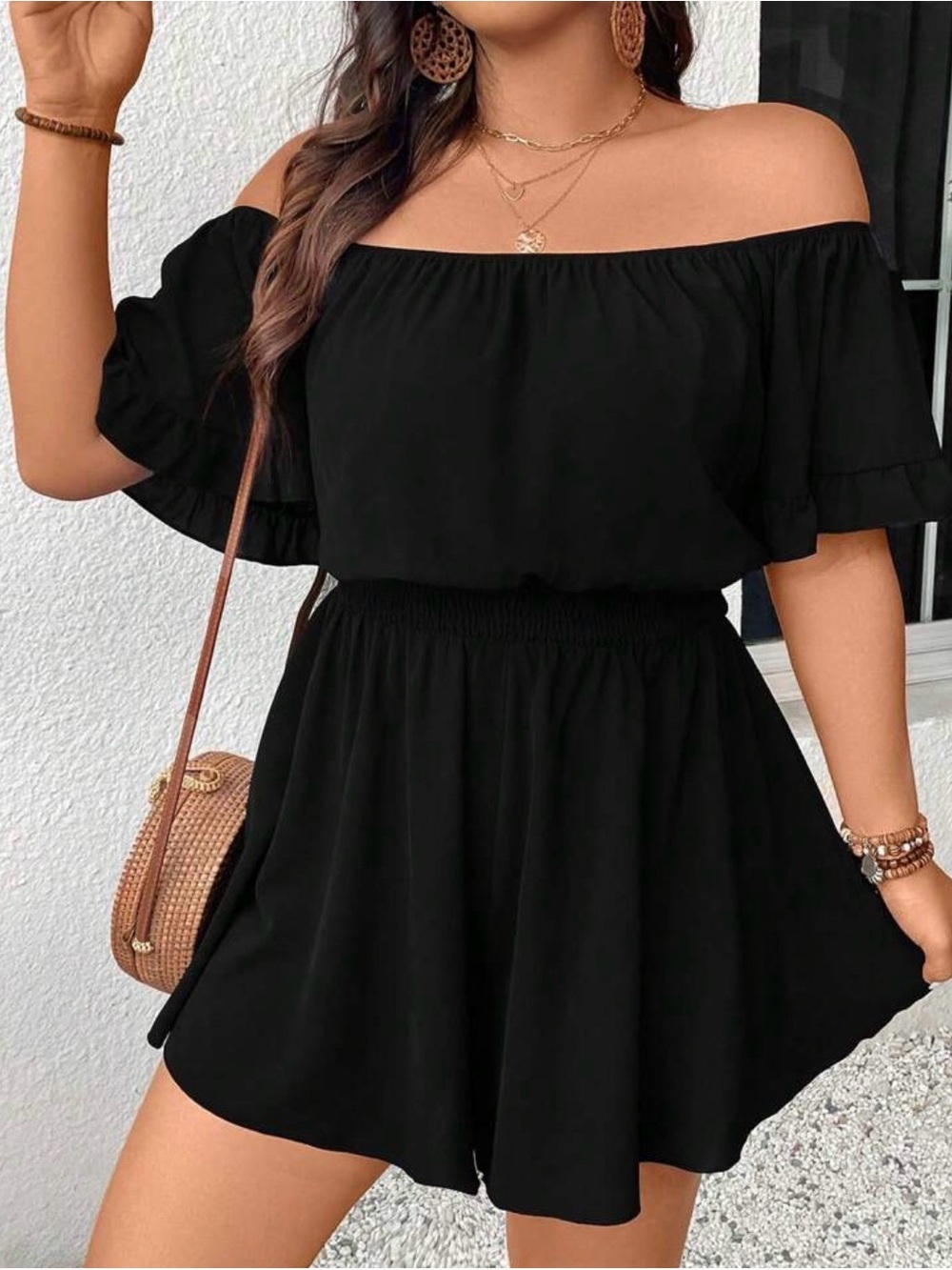 Off-Shoulder Black Women's Summer Romper